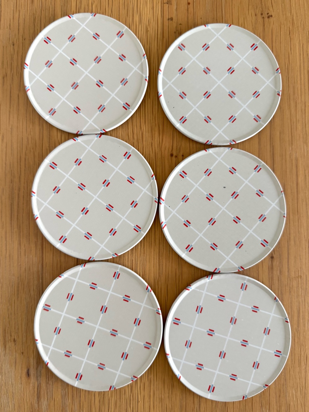 Vintage MCM Patterned Metal/Cork Coasters - Set of 6